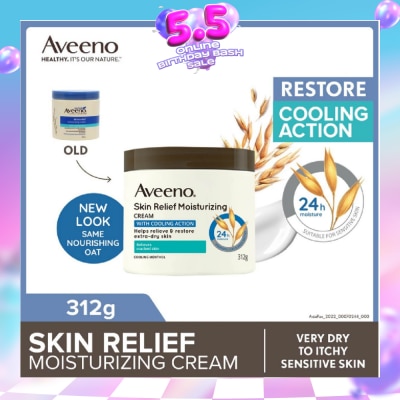 AVEENO - Skin Relief Moisturizing Cream With Cooling Action (Helps Soothe Night Time Itch & Steroid-Free Suitable For Very Dry To Itchy Skin And Gentle Enough For Sensitive Skin) 312g