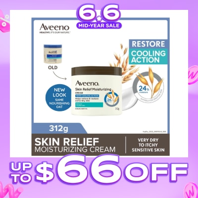 AVEENO - Skin Relief Moisturizing Cream With Cooling Action (Helps Soothe Night Time Itch & Steroid-Free Suitable For Very Dry To Itchy Skin And Gentle Enough For Sensitive Skin) 312g