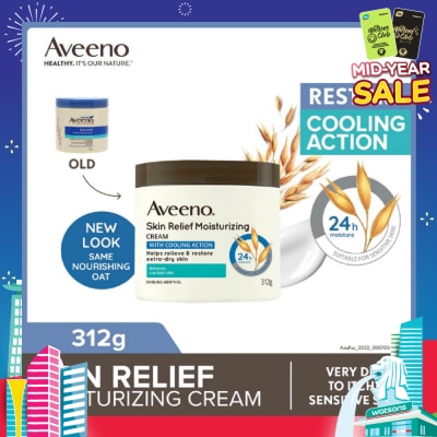AVEENO Skin Relief Moisturizing Cream With Cooling Action (Helps Soothe Night Time Itch & Steroid-Free Suitable For Very Dry To Itchy Skin And Gentle Enough For Sensitive Skin) 312g