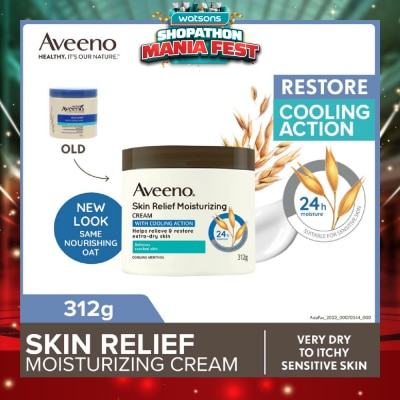 AVEENO - Skin Relief Moisturizing Cream With Cooling Action (Helps Soothe Night Time Itch & Steroid-Free Suitable For Very Dry To Itchy Skin And Gentle Enough For Sensitive Skin) 312g