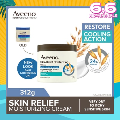 AVEENO Skin Relief Moisturizing Cream With Cooling Action (Helps Soothe Night Time Itch & Steroid-Free Suitable For Very Dry To Itchy Skin And Gentle Enough For Sensitive Skin) 312g