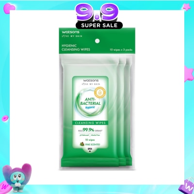 WATSONS - Anti-Bacterial Hygienic Cleansing Wipe Pine Pack Set (For Skin Nourishing & Moisturising) 10s x 3 Pack image
