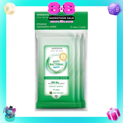 WATSONS - Anti-Bacterial Hygienic Cleansing Wipe Pine Pack Set (For Skin Nourishing & Moisturising) 10s x 3 Pack