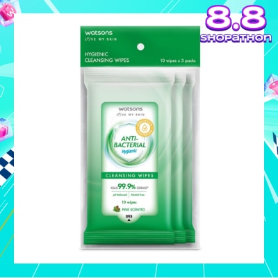 WATSONS Anti-Bacterial Hygienic Cleansing Wipe Pine Pack Set (For Skin Nourishing & Moisturising) 10s x 3 Pack