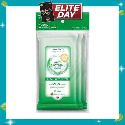 WATSONS Anti Bacterial Hygienic Cleansing Wipe Pine Pack Set (For Skin Nourishing & Moisturising) 10s x 3 Pack image