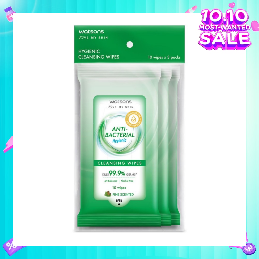Anti-Bacterial Hygienic Cleansing Wipe Pine Pack Set (For Skin Nourishing & Moisturising) 10s x 3 Pack
