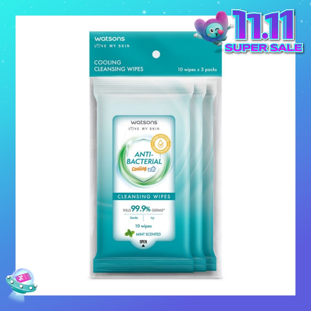Anti-Bacterial Cooling Cleansing Wipe Mint Pack Set (To Gently Cleanses & Leaves Skin Feeling Fresh) 10s x 3 Pack