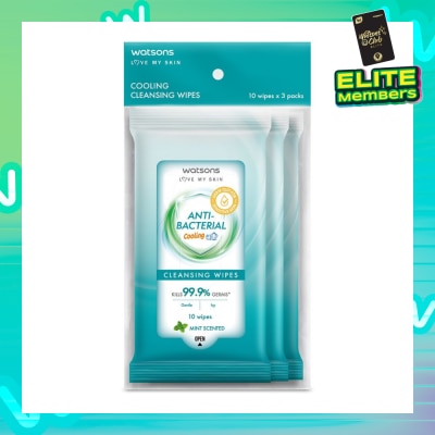 WATSONS Anti-Bacterial Cooling Cleansing Wipe Mint Pack Set (To Gently Cleanses & Leaves Skin Feeling Fresh) 10s x 3 Pack