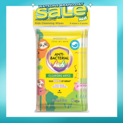 WATSONS - Anti-Bacterial Kids Cleansing Wipe Pack Set (Alcohol Free & Food Grade Packing Material) 8s x 3 Pack