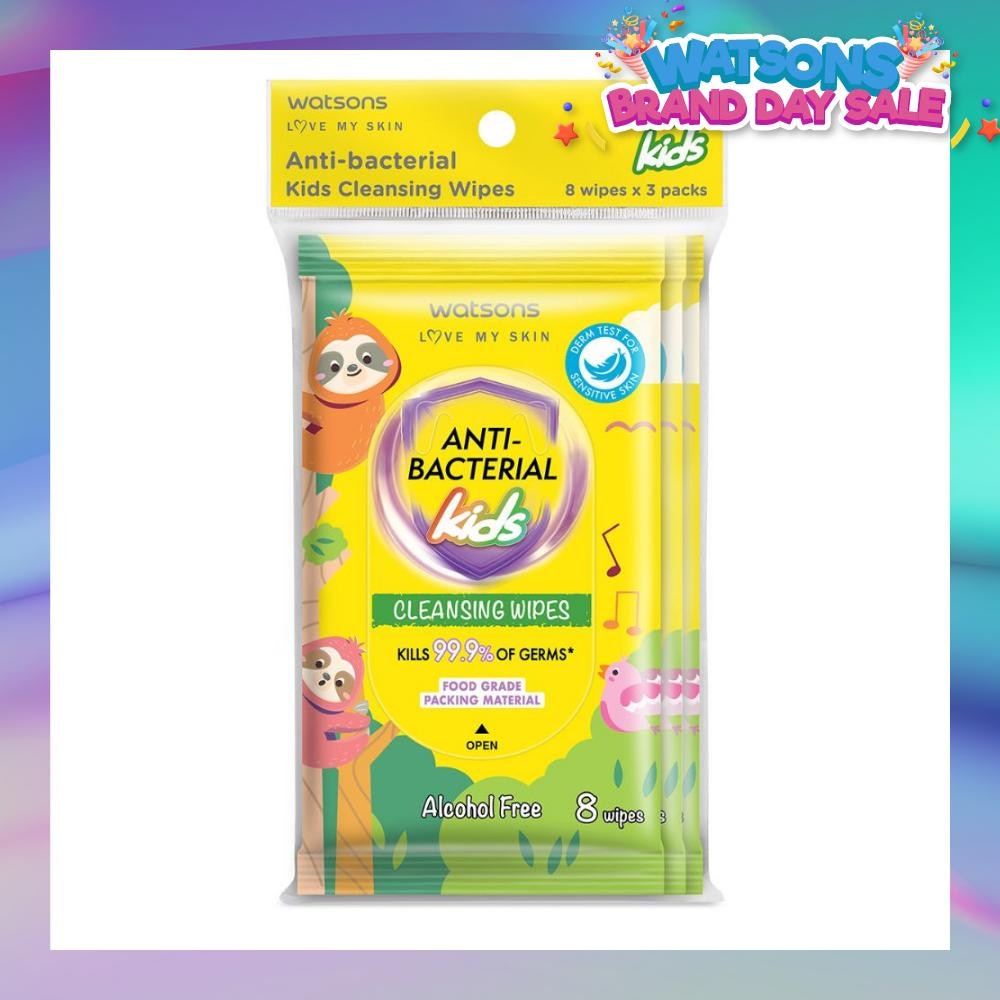 Anti-Bacterial Kids Cleansing Wipe Pack Set (Alcohol Free & Food Grade Packing Material) 8s x 3 Pack