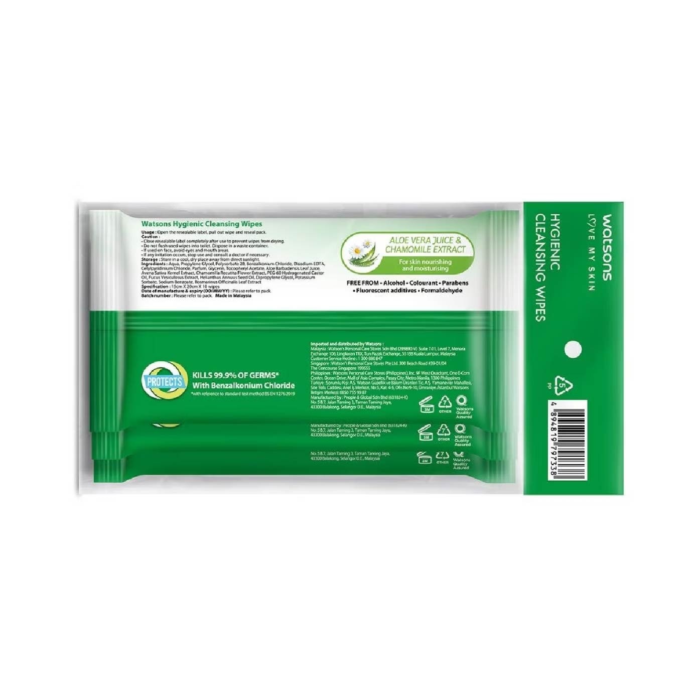 Anti Bacterial Cleansing Wipes Pine (Kills 99.9% Germs, Alcohol Free) 10s x 3 Pack x 48 (Per Carton)