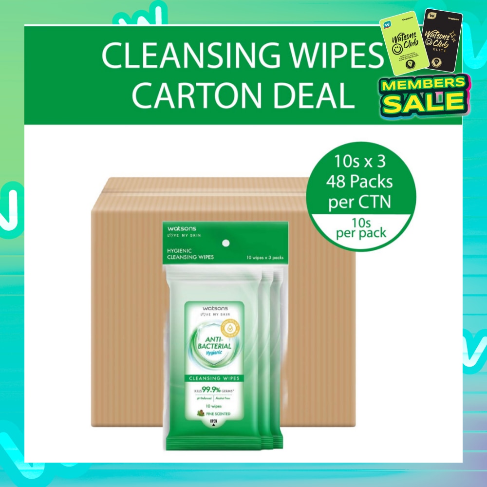 Anti Bacterial Cleansing Wipes Pine (Kills 99.9% Germs, Alcohol Free) 10s x 3 Pack x 48 (Per Carton)