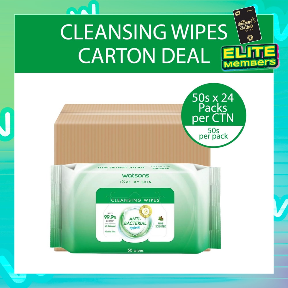 Anti Bacterial Cleansing Wipes Pine (Kills 99.9% Germs, Alcohol Free) 50s x 24 Pack (Per Carton)