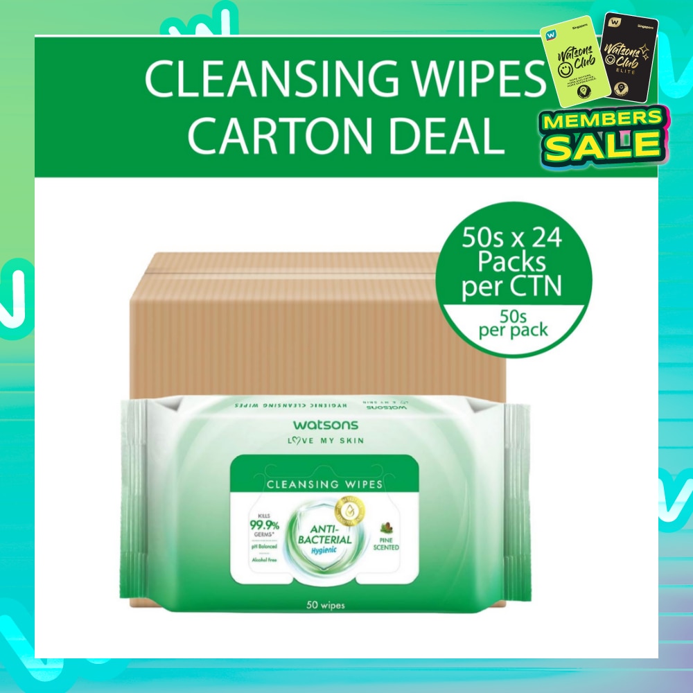 Anti Bacterial Cleansing Wipes Pine (Kills 99.9% Germs, Alcohol Free) 50s x 24 Pack (Per Carton)