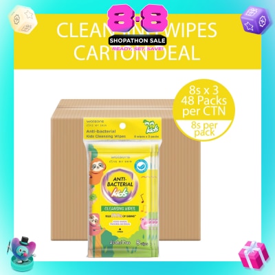 WATSONS - Anti Bacterial Kids Cleansing Wipe (Kills 99.9% Germs, Alcohol Free) 8s x 3 Pack x 48 (Per Carton)