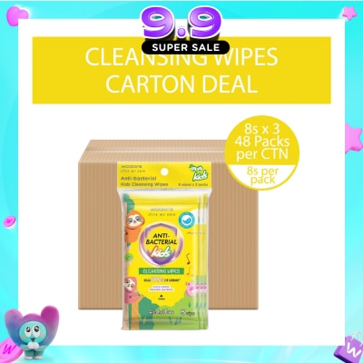 WATSONS - Anti Bacterial Kids Cleansing Wipe (Kills 99.9% Germs, Alcohol Free) 8s x 3 Pack x 48 (Per Carton) image