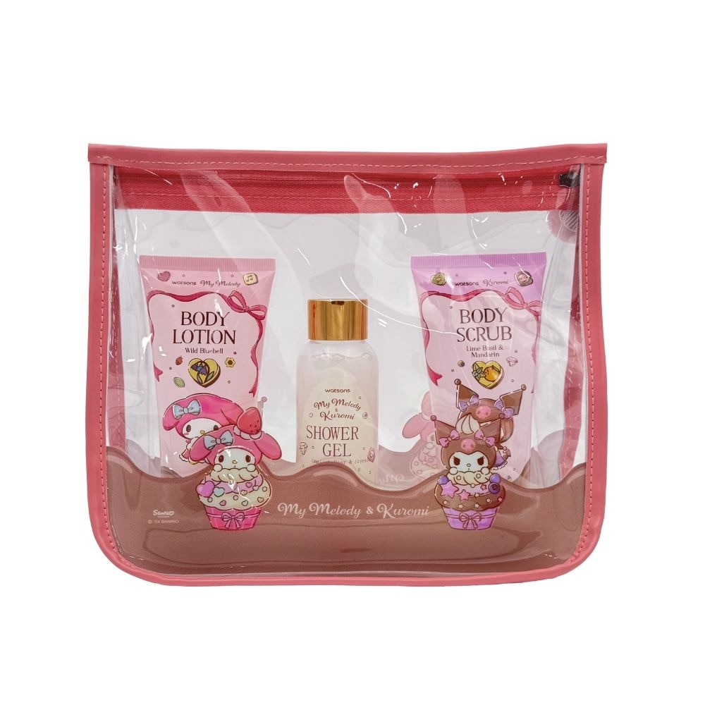 [XMAS GIFT] My Melody & Kuromi Bath Packset consists Wild Bluebell Body Lotion 100ml + English Pear & Freesia Shower Gel 100ml + Lime Basil & Mandarin Body Scrub 100ml