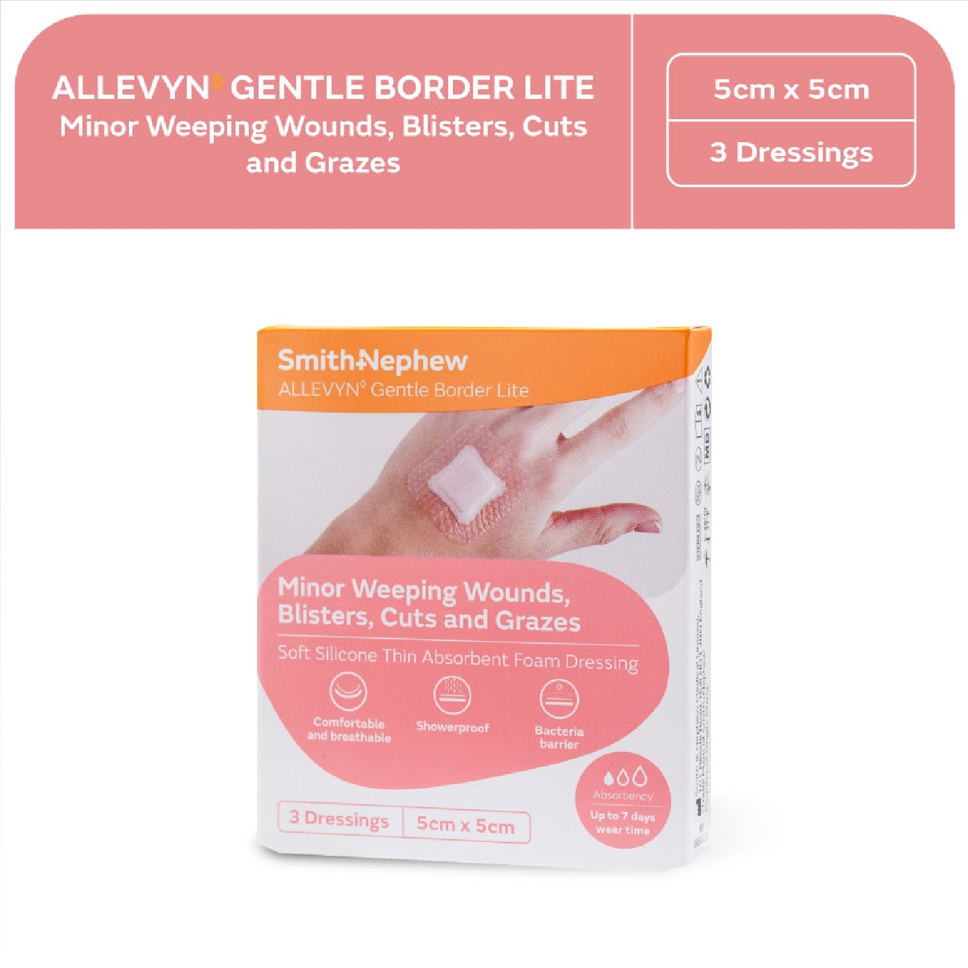 Allevyn Gentle Border Lite Dressing 5cm x 5cm 3s