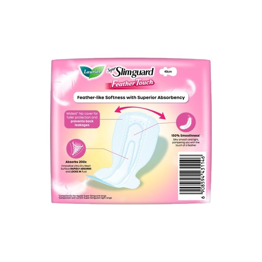 Super Slimguard Night Feather Touch Wing Heavy Sanitary Pad 40cm 8s