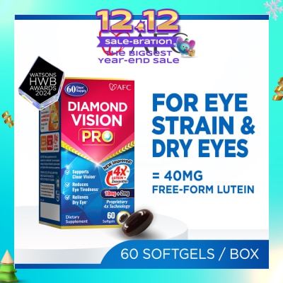 AFC Diamond Vision PRO Dietary Supplement Softgel (Lutein+Zeaxanthin 4X Eye Supplement for Eye Strain, Dry Eye, Tired Eyes, Blurred Vision, Blue Light Protection, Eye Fatigue) 60s