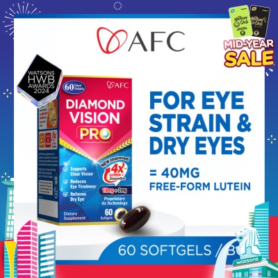 AFC Diamond Vision PRO Dietary Supplement Softgel (Lutein+Zeaxanthin 4X Eye Supplement for Eye Strain, Dry Eye, Tired Eyes, Blurred Vision, Blue Light Protection, Eye Fatigue) 60s
