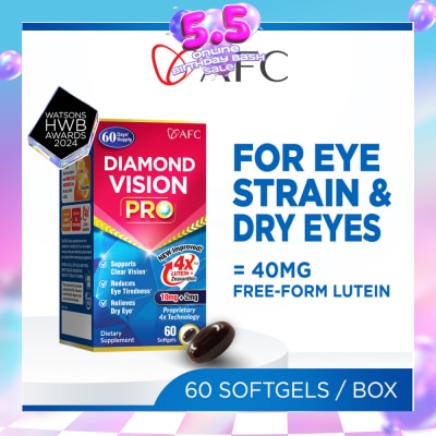 AFC - Diamond Vision PRO Dietary Supplement Softgel (Lutein+Zeaxanthin 4X Eye Supplement for Eye Strain, Dry Eye, Tired Eyes, Blurred Vision, Blue Light Protection, Eye Fatigue) 60s
