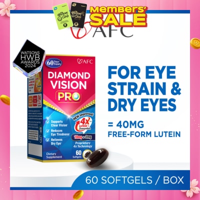 AFC Diamond Vision PRO Dietary Supplement Softgel (Lutein+Zeaxanthin 4X Eye Supplement for Eye Strain, Dry Eye, Tired Eyes, Blurred Vision, Blue Light Protection, Eye Fatigue) 60s