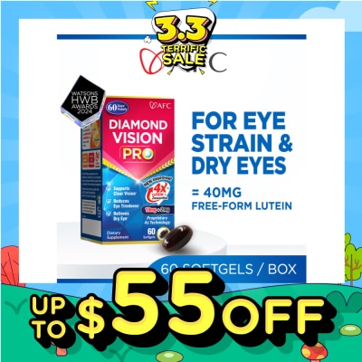 AFC Diamond Vision PRO Dietary Supplement Softgel (Lutein+Zeaxanthin 4X Eye Supplement for Eye Strain, Dry Eye, Tired Eyes, Blurred Vision, Blue Light Protection, Eye Fatigue) 60s