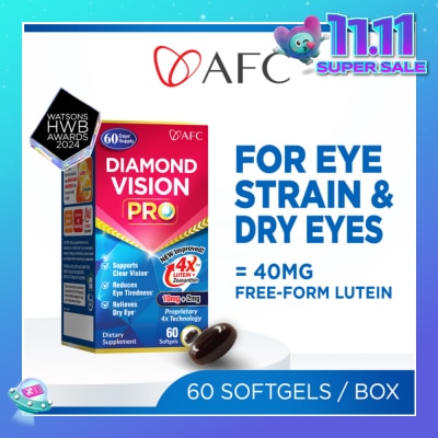 AFC Diamond Vision PRO Dietary Supplement Softgel (Lutein+Zeaxanthin 4X Eye Supplement for Eye Strain, Dry Eye, Tired Eyes, Blurred Vision, Blue Light Protection, Eye Fatigue) 60s