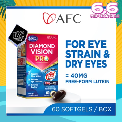 AFC Diamond Vision PRO Dietary Supplement Softgel (Lutein+Zeaxanthin 4X Eye Supplement for Eye Strain, Dry Eye, Tired Eyes, Blurred Vision, Blue Light Protection, Eye Fatigue) 60s