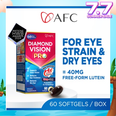 AFC Diamond Vision PRO Dietary Supplement Softgel (Lutein+Zeaxanthin 4X Eye Supplement for Eye Strain, Dry Eye, Tired Eyes, Blurred Vision, Blue Light Protection, Eye Fatigue) 60s