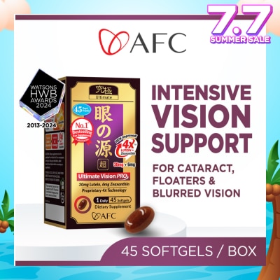 AFC Ultimate Vision PRO 4X Dietary Supplement Softgel (Intensive Lutein+Zeaxanthin 4X Eye Supplement for Cataract, Floaters, Glaucoma, Blurred Vision, Eye Strain, Eye Fatigue) 45s