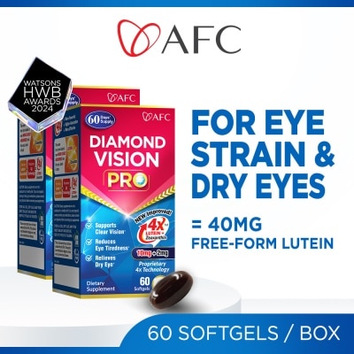 AFC Diamond Vision PRO Twin Pack Dietary Supplement Softgel (Lutein+Zeaxanthin 4X Eye Supplement for Eye Strain, Dry Eye, Tired Eyes, Blurred Vision, Blue Light Protection, Eye Fatigue) 60s x 2