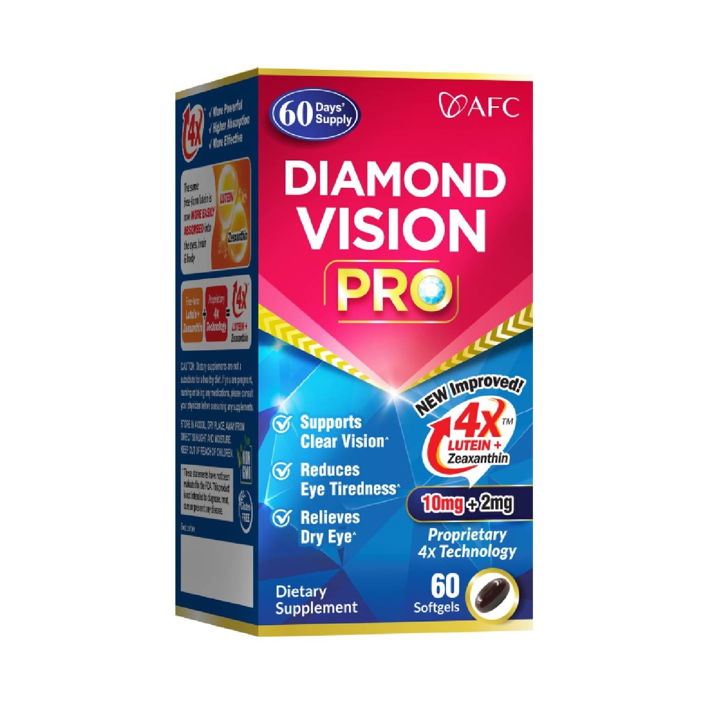 Diamond Vision PRO 4X Lutein Zeaxanthin Eye Supplement Twin Pack (Eye Strain, Dry Eye, Blurred Vision, Blue Light Protection) 60s x 2