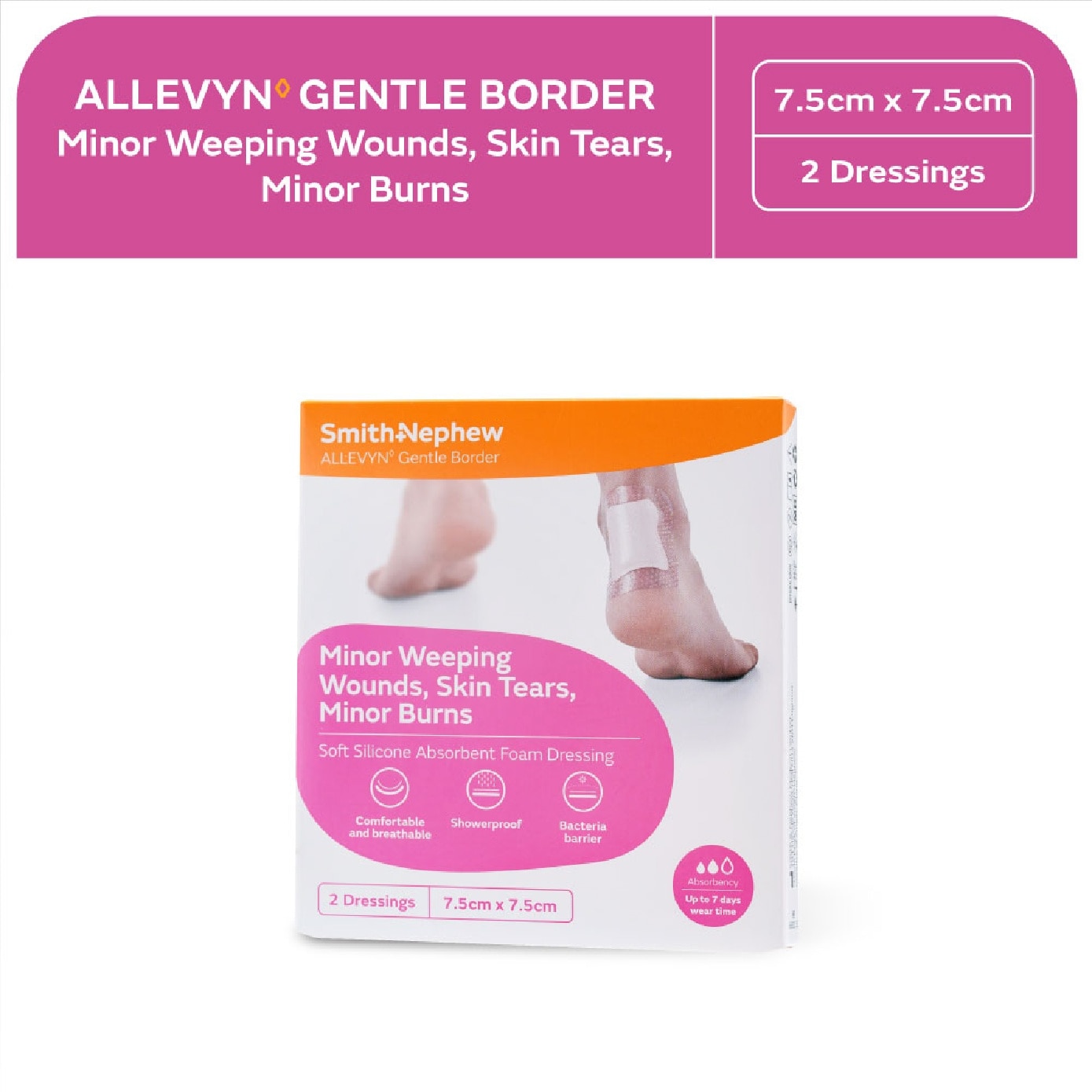 Allevyn Gentle Border Lite Dressing 7.5cm x 7.5cm 2s
