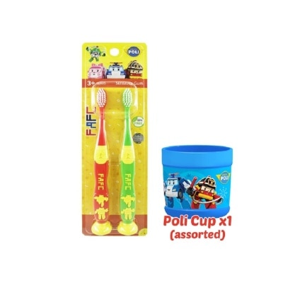 FAFC - Robocar Poli 2-in-1 Suction Cup Kids Toothbrush - Roy Helly + Poli Cup 1 Set