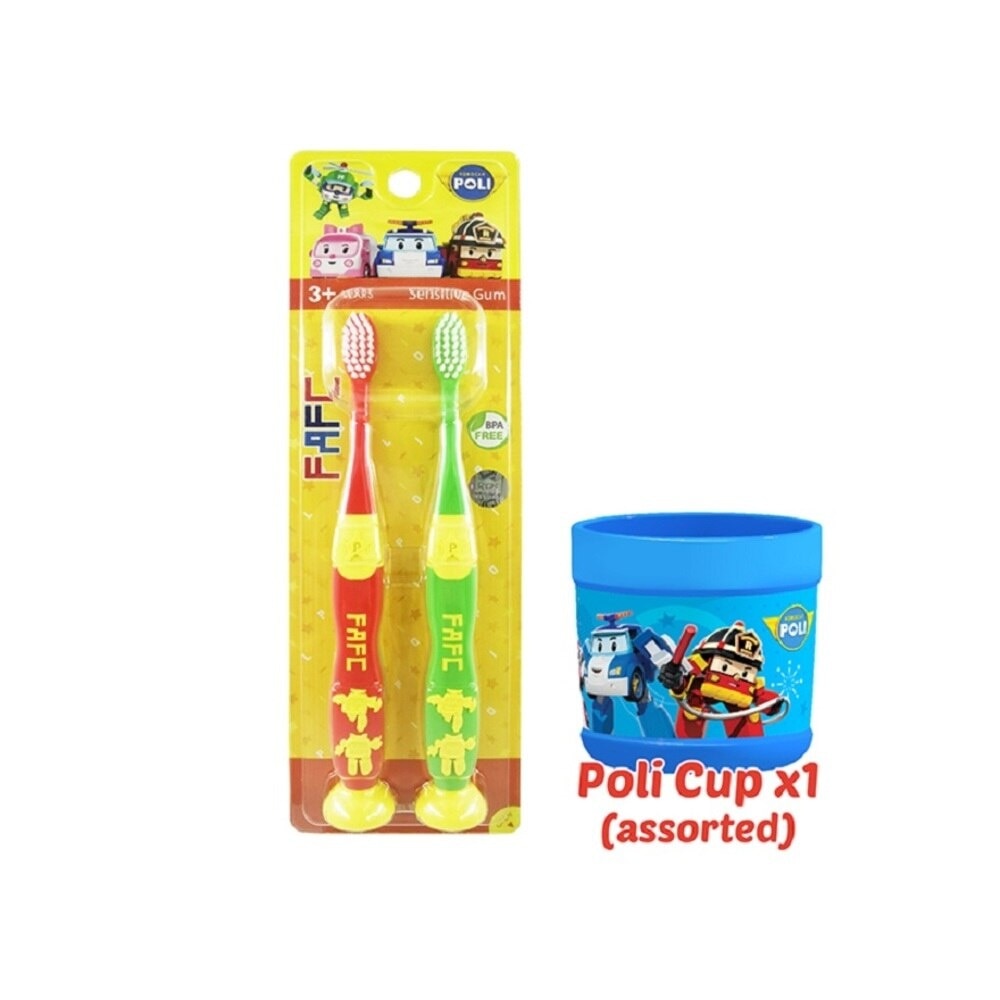 Robocar Poli 2-in-1 Suction Cup Kids Toothbrush - Roy Helly + Poli Cup 1 Set