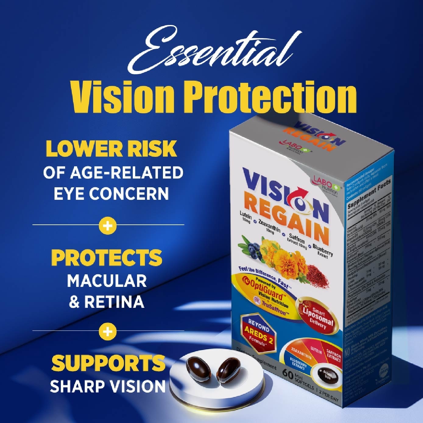 VisionREGAIN Eye Health Supplement with Lutein, Zeaxanthin, & Saffron Softgel 60s image