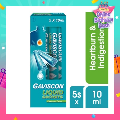 GAVISCON Liquid Sachet Peppermint 10ml x 5s (Expiry: Feb`2026)