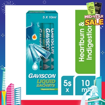 GAVISCON Liquid Sachet Peppermint 10ml x 5s (Expiry: Feb`2026)