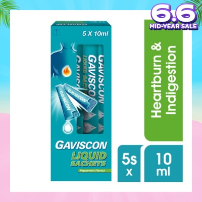GAVISCON Liquid Sachet Peppermint 10ml x 5s (Expiry: Feb`2026)