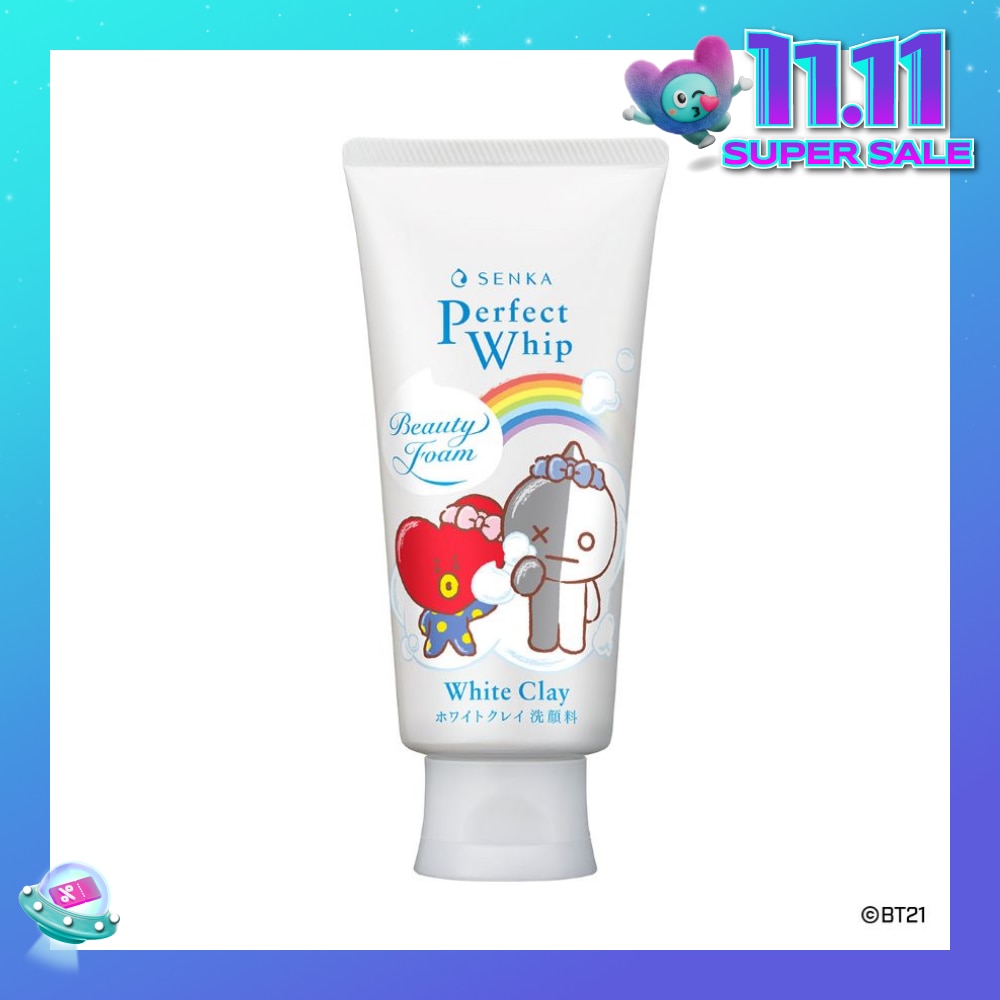 Perfect Whip BT21 Special Edition White Clay Beauty Foam Facial Cleanser (For Deep Pore Cleansing + Deep Cleanse Blackheads & Dead Skin) 120g