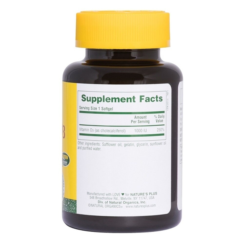 Dietary Supplement Vitamin D3 1000IU Softgels Gluten Free with Bioavailable D3 Active Form 180s