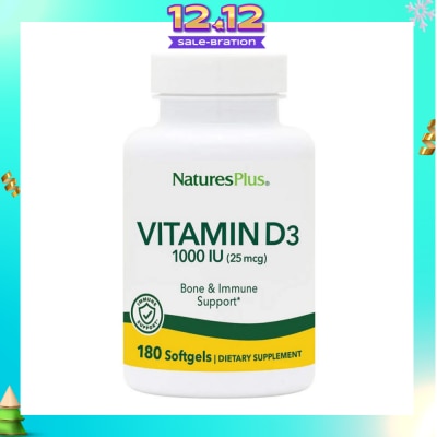 NATURE'S PLUS Dietary Supplement Vitamin D3 1000IU Softgels Gluten Free with Bioavailable D3 Active Form 180s