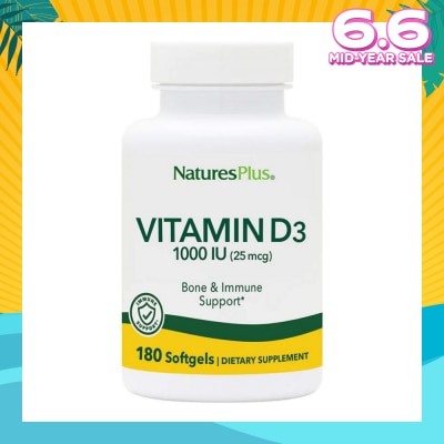 NATURE'S PLUS Dietary Supplement Vitamin D3 1000IU Softgels Gluten Free with Bioavailable D3 Active Form 180s