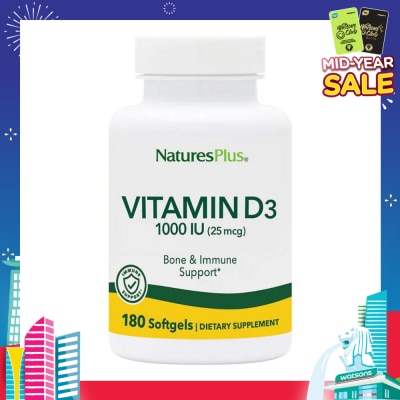 NATURE'S PLUS Dietary Supplement Vitamin D3 1000IU Softgels Gluten Free with Bioavailable D3 Active Form 180s