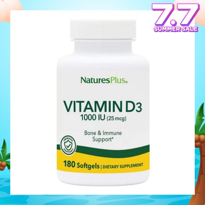 NATURE'S PLUS Dietary Supplement Vitamin D3 1000IU Softgels Gluten Free with Bioavailable D3 Active Form 180s
