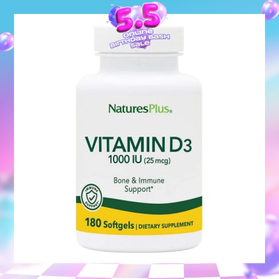 NATURE'S PLUS - Dietary Supplement Vitamin D3 1000IU Softgels Gluten Free with Bioavailable D3 Active Form 180s