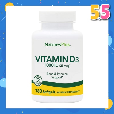 NATURE'S PLUS Dietary Supplement Vitamin D3 1000IU Softgels Gluten Free with Bioavailable D3 Active Form 180s