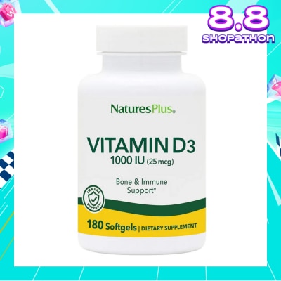 NATURE'S PLUS Dietary Supplement Vitamin D3 1000IU Softgels Gluten Free with Bioavailable D3 Active Form 180s